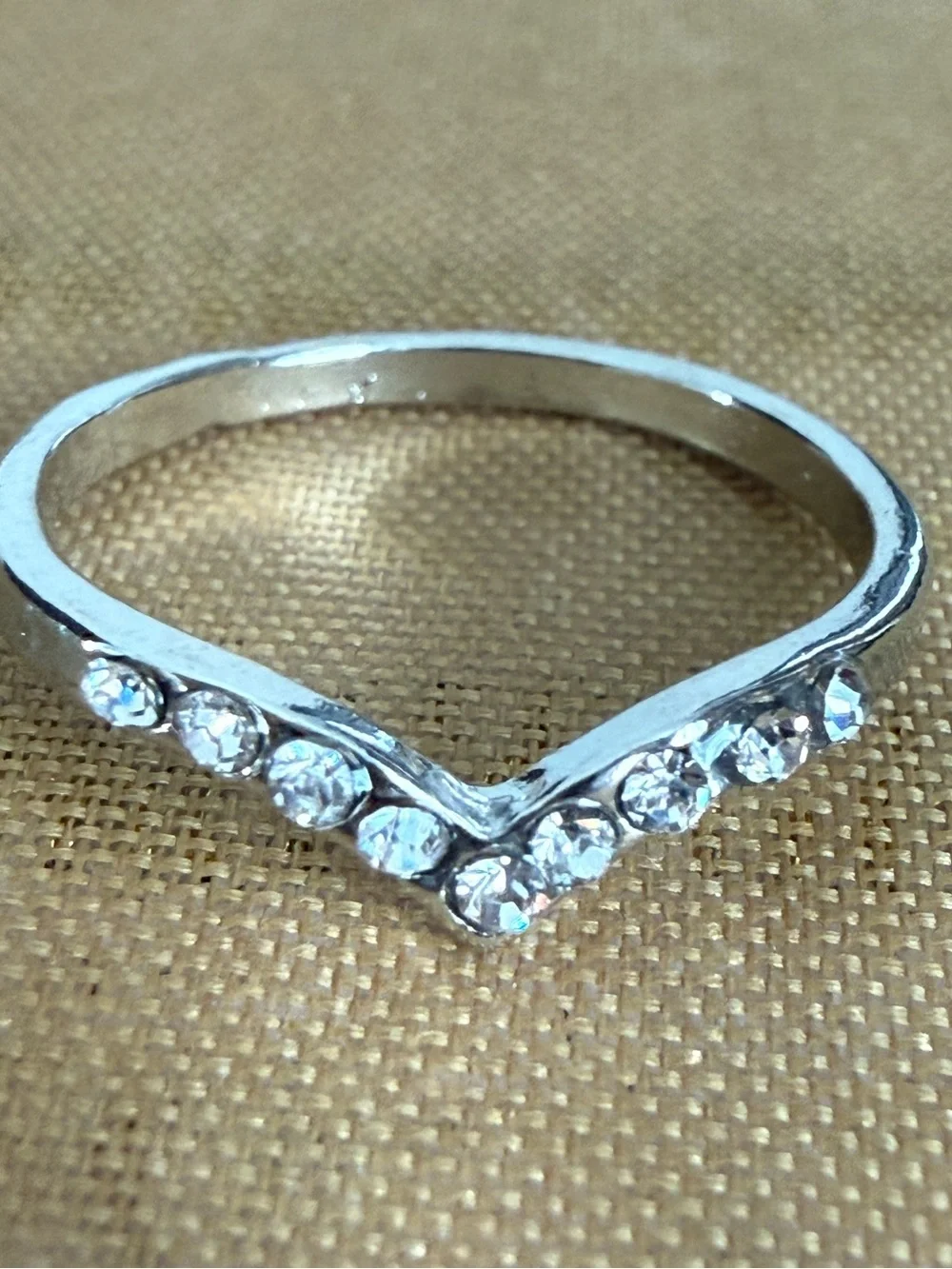 V-Shaped Clear Crystal Stackable Ring in Silver